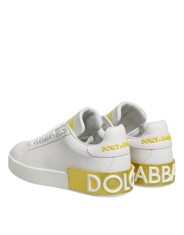 Dolce &amp; Gabbana Sample Sale Dolce &amp; Gabbana White Yellow Leather Low Top Sneakers Shoes - | Designer outlet