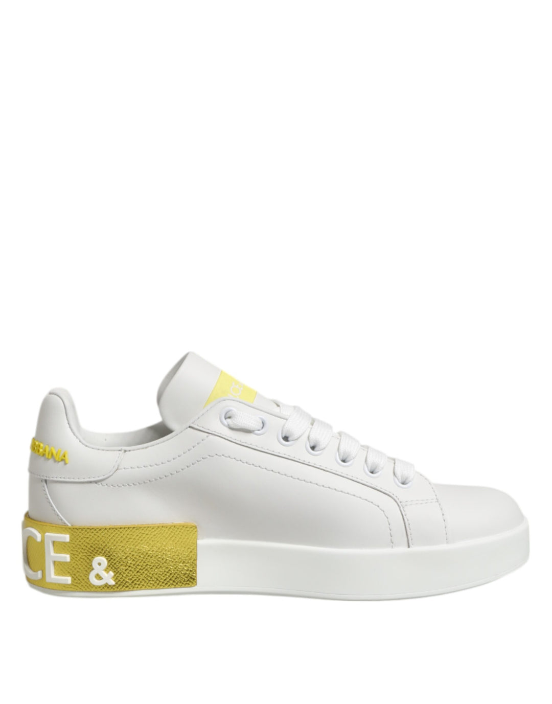 Dolce &amp; Gabbana Sample Sale Dolce &amp; Gabbana White Yellow Leather Low Top Sneakers Shoes - | Designer outlet