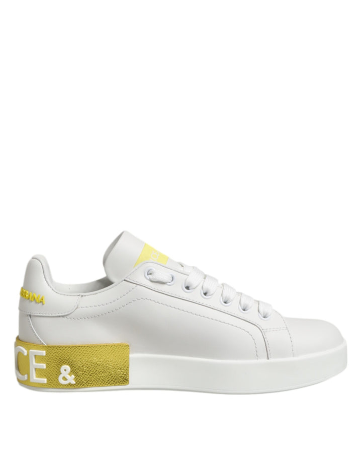 Dolce &amp; Gabbana Sample Sale Dolce &amp; Gabbana White Yellow Leather Low Top Sneakers Shoes - | Designer outlet
