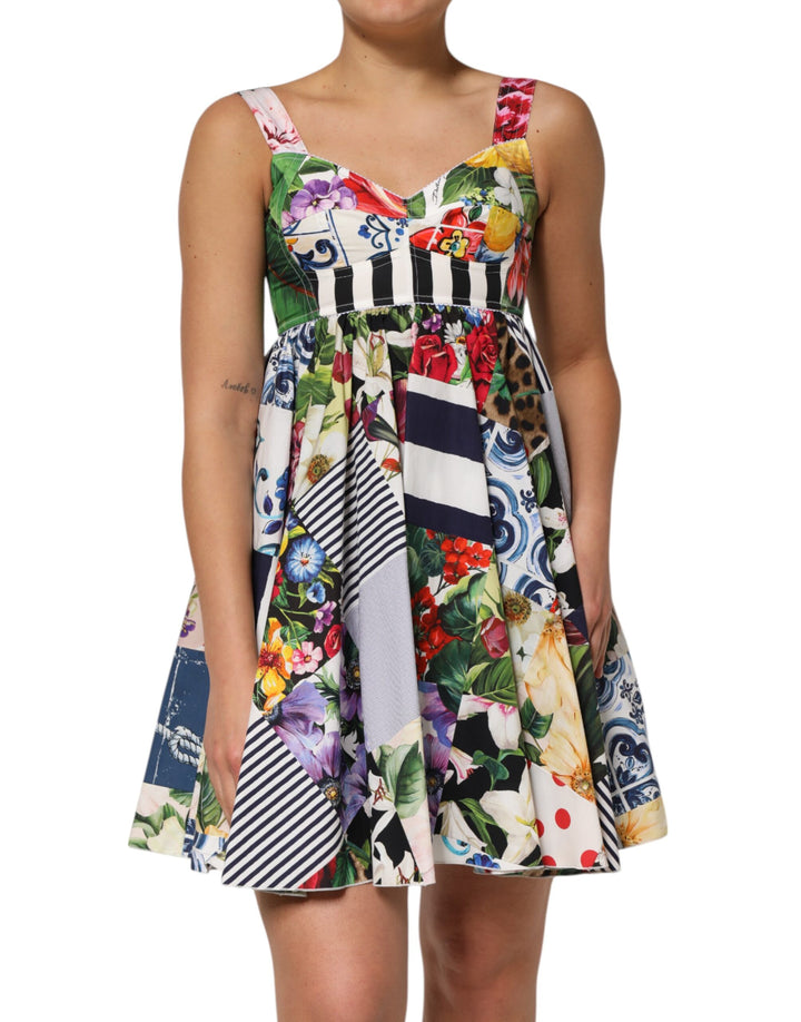 Dolce &amp; Gabbana Sample Sale Dolce &amp; Gabbana Multicolor Patchwork Cotton AlineMini Dress - | Designer outlet
