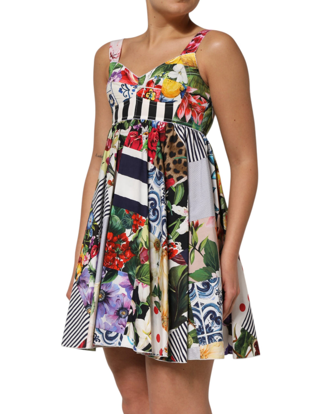 Dolce &amp; Gabbana Sample Sale Dolce &amp; Gabbana Multicolor Patchwork Cotton AlineMini Dress - | Designer outlet