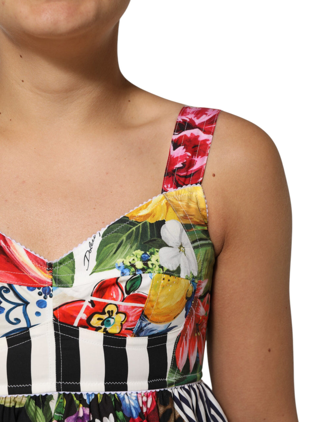 Dolce &amp; Gabbana Sample Sale Dolce &amp; Gabbana Multicolor Patchwork Cotton AlineMini Dress - | Designer outlet