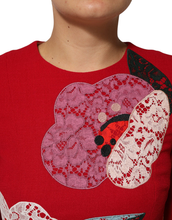 Dolce &amp; Gabbana Sample Sale Dolce &amp; Gabbana Red Lace Floral Applique A-line Mini Dress - | Designer outlet