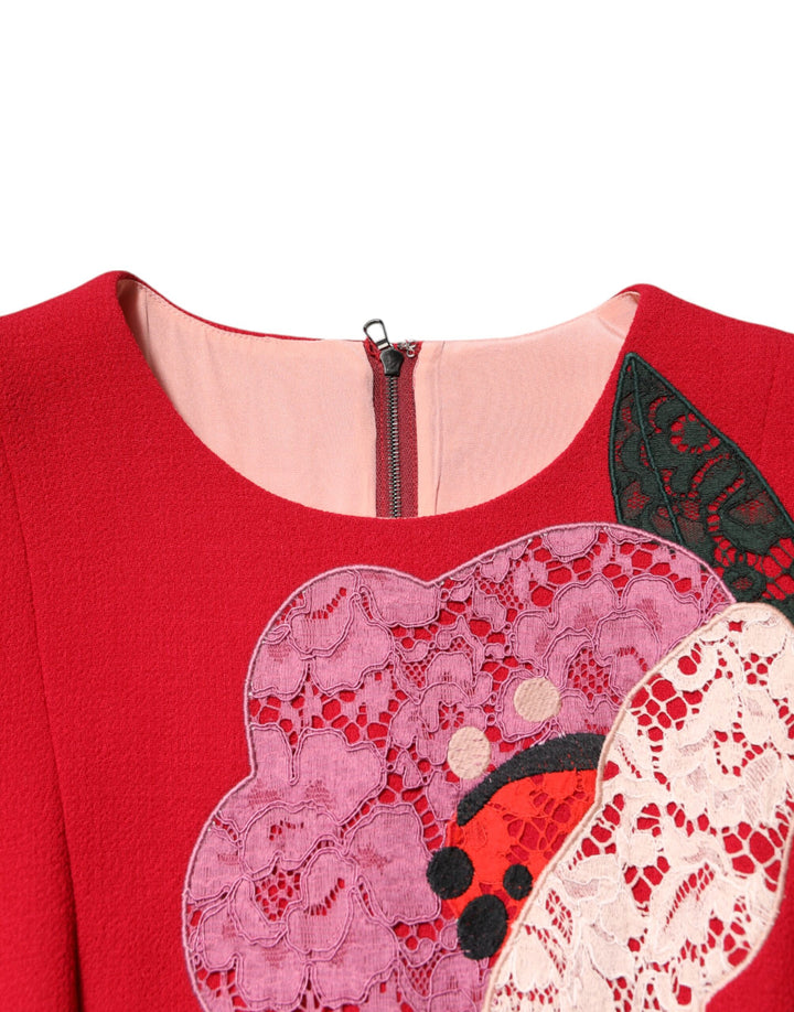 Dolce &amp; Gabbana Sample Sale Dolce &amp; Gabbana Red Lace Floral Applique A-line Mini Dress - | Designer outlet