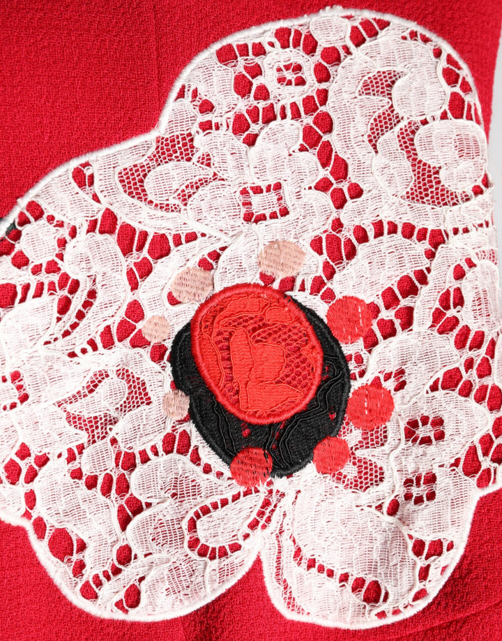 Dolce &amp; Gabbana Sample Sale Dolce &amp; Gabbana Red Lace Floral Applique A-line Mini Dress - | Designer outlet