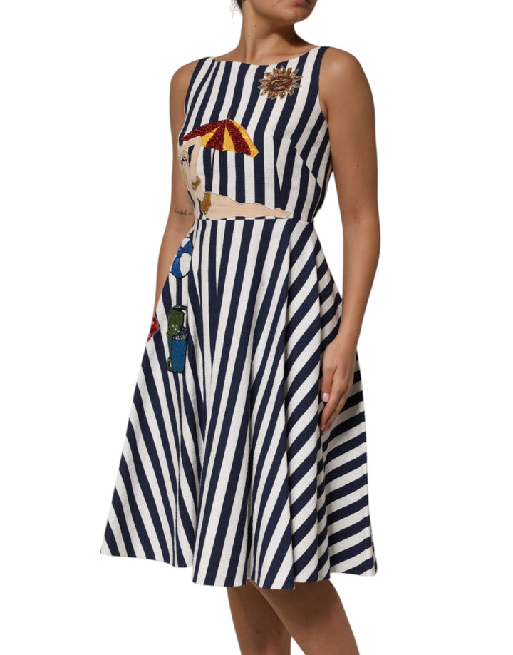 Dolce &amp; Gabbana Sample Sale Dolce &amp; Gabbana Blue White Striped Embroidered A-line Dress - | Designer outlet