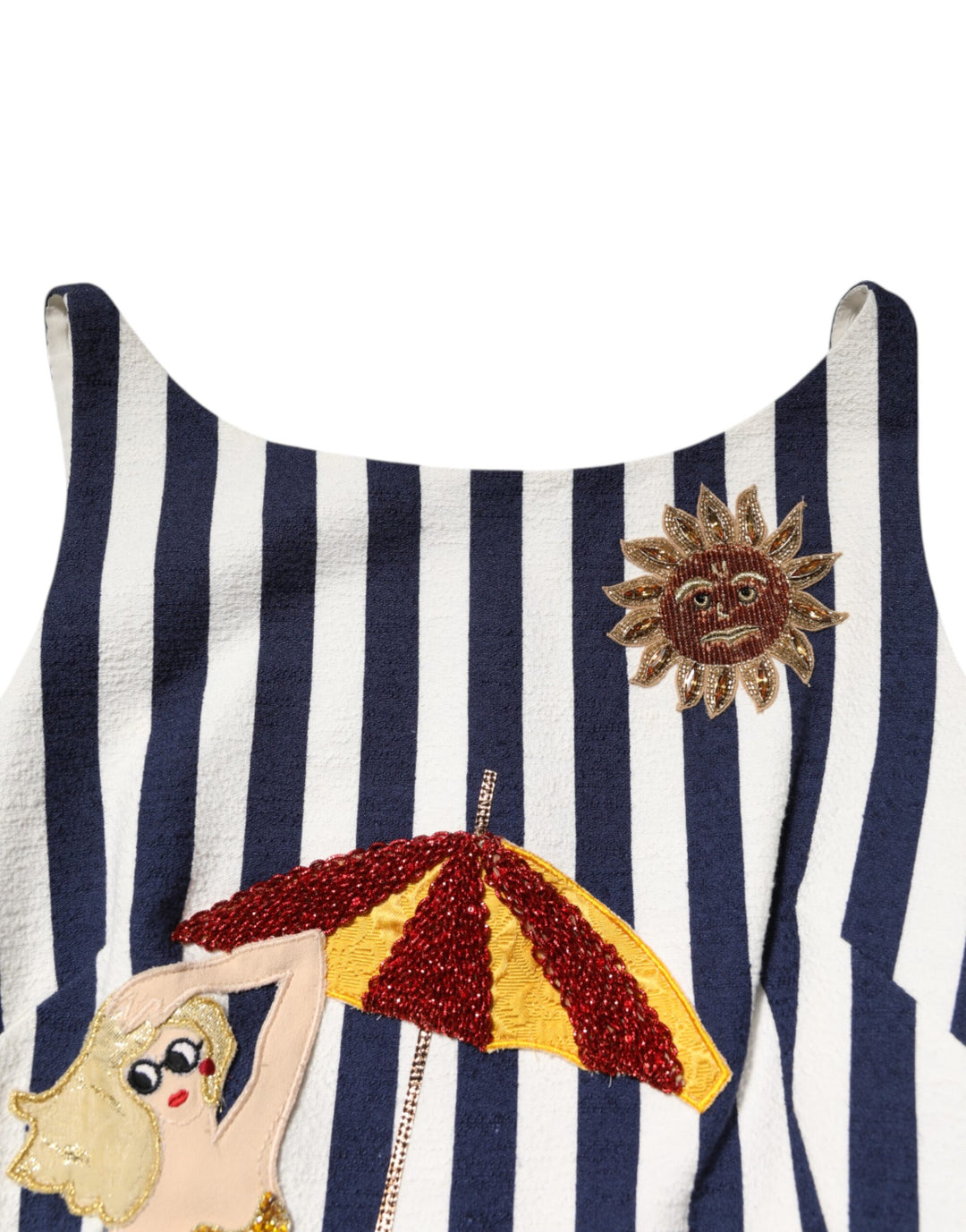 Dolce & Gabbana Blue White Striped Embroidered Beach Dress - IT42|M Dolce & Gabbana Blue White Striped Embroidered Beach Dress - IT42|M