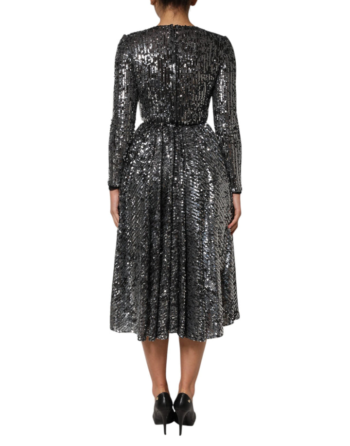 Dolce &amp; Gabbana Sample Sale Dolce &amp; Gabbana Black Sequined Long Sleeves Midi A-line Dress - | Designer outlet