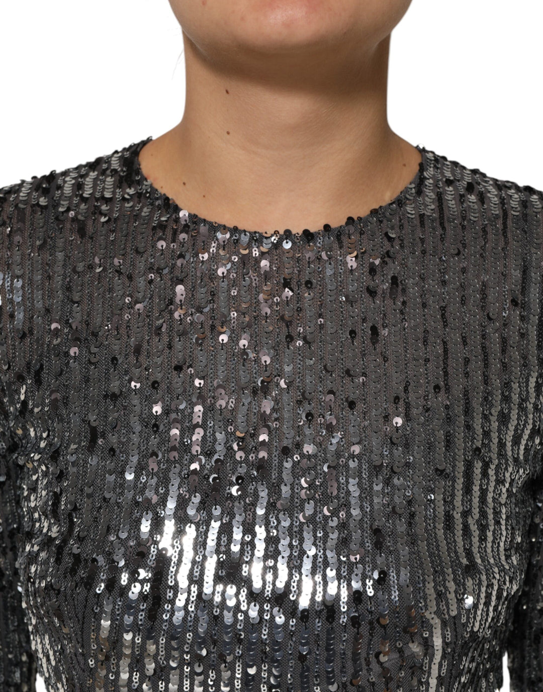 Dolce &amp; Gabbana Sample Sale Dolce &amp; Gabbana Black Sequined Long Sleeves Midi A-line Dress - | Designer outlet