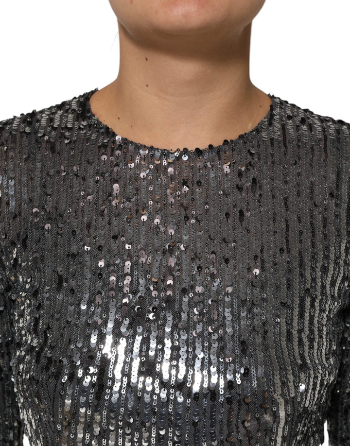 Dolce &amp; Gabbana Sample Sale Dolce &amp; Gabbana Black Sequined Long Sleeves Midi A-line Dress - | Designer outlet