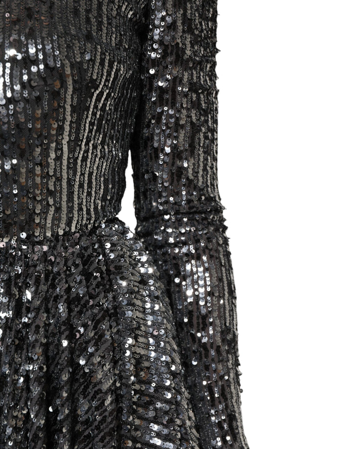 Dolce &amp; Gabbana Sample Sale Dolce &amp; Gabbana Black Sequined Long Sleeves Midi A-line Dress - | Designer outlet