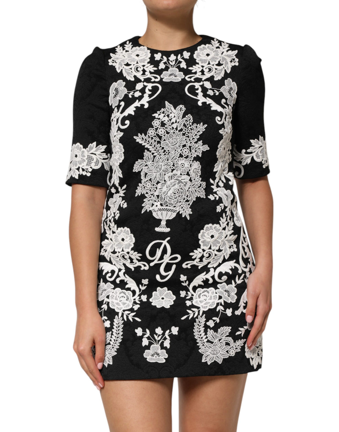 Dolce &amp; Gabbana Sample Sale Dolce &amp; Gabbana Black Lace Trim Short Sleeves A-line Dress - | Designer outlet