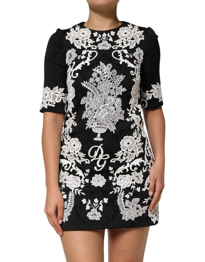 Dolce &amp; Gabbana Sample Sale Dolce &amp; Gabbana Black Lace Trim Short Sleeves A-line Dress - | Designer outlet
