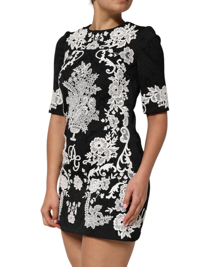 Dolce &amp; Gabbana Sample Sale Dolce &amp; Gabbana Black Lace Trim Short Sleeves A-line Dress - | Designer outlet