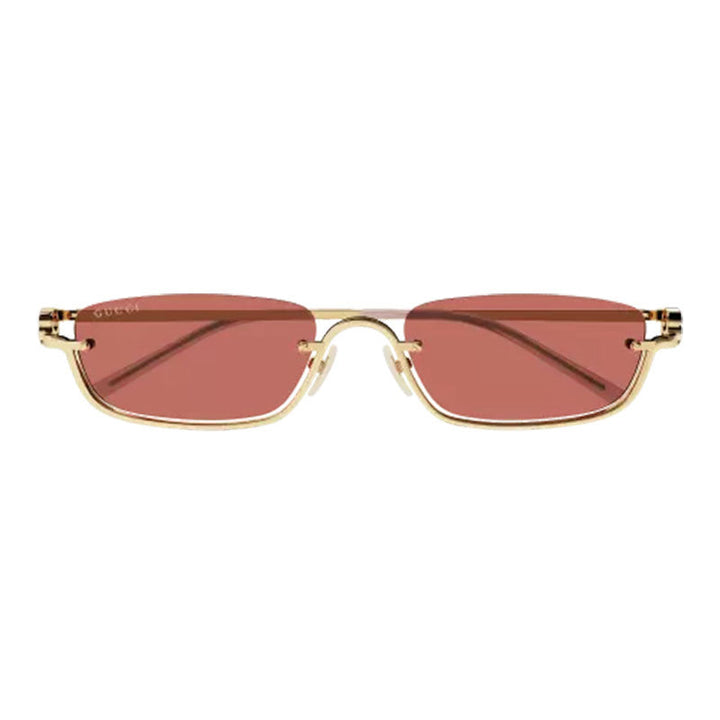 Gucci Sunglasses Rectangle Semi Rim, Gold Frame and Red Lens GG1278S003