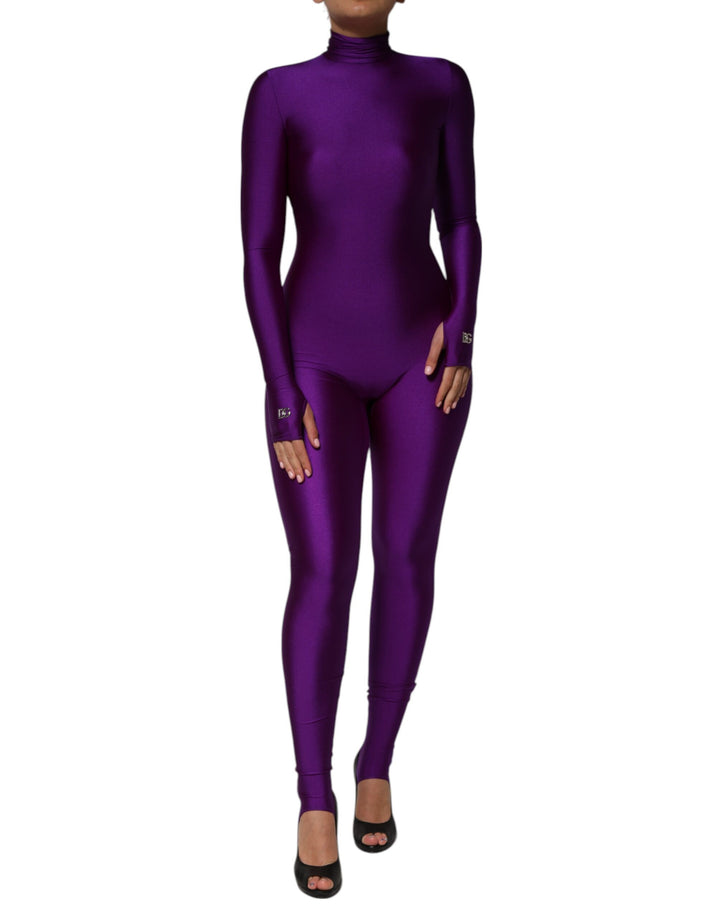 Dolce &amp; Gabbana Sample Sale Dolce &amp; Gabbana Purple Nylon Turtleneck Bodycon Jumpsuit Dress - | Designer outlet