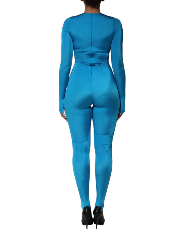 Dolce &amp; Gabbana Sample Sale Dolce &amp; Gabbana Blue Nylon Crew Neck Bodycon Jumpsuit Dress - | Designer outlet