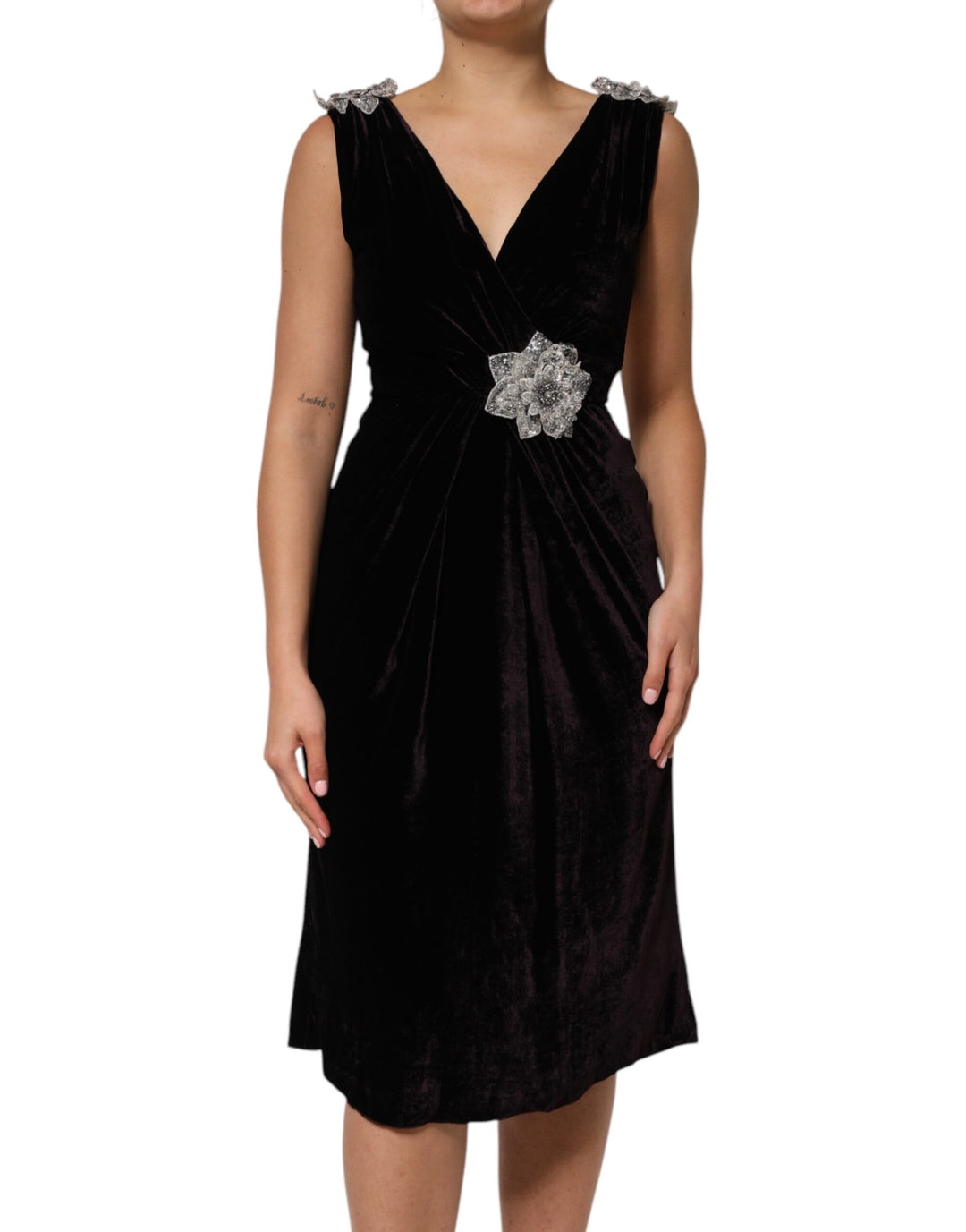 Dolce &amp; Gabbana Sample Sale Dolce &amp; Gabbana Black Velvet Flower Embellishment Aline Dress - | Designer outlet