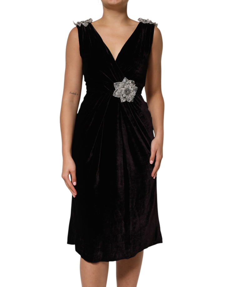 Dolce &amp; Gabbana Sample Sale Dolce &amp; Gabbana Black Velvet Flower Embellishment Aline Dress - | Designer outlet
