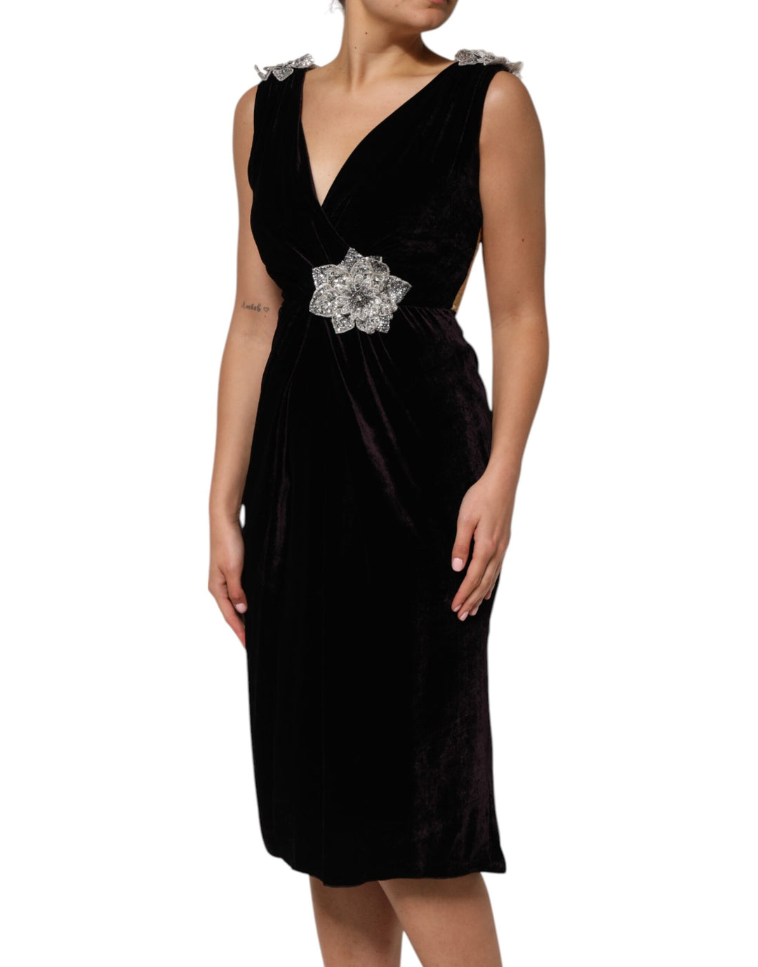 Dolce &amp; Gabbana Sample Sale Dolce &amp; Gabbana Black Velvet Flower Embellishment Aline Dress - | Designer outlet