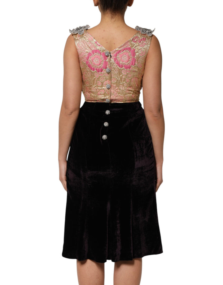 Dolce &amp; Gabbana Sample Sale Dolce &amp; Gabbana Black Velvet Flower Embellishment Aline Dress - | Designer outlet