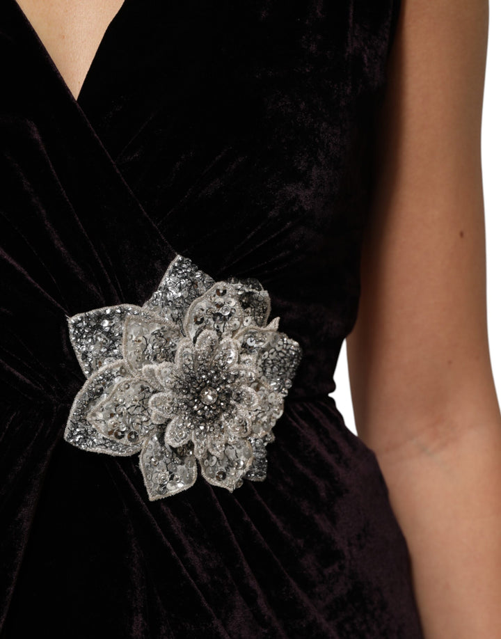 Dolce &amp; Gabbana Sample Sale Dolce &amp; Gabbana Black Velvet Flower Embellishment Aline Dress - | Designer outlet