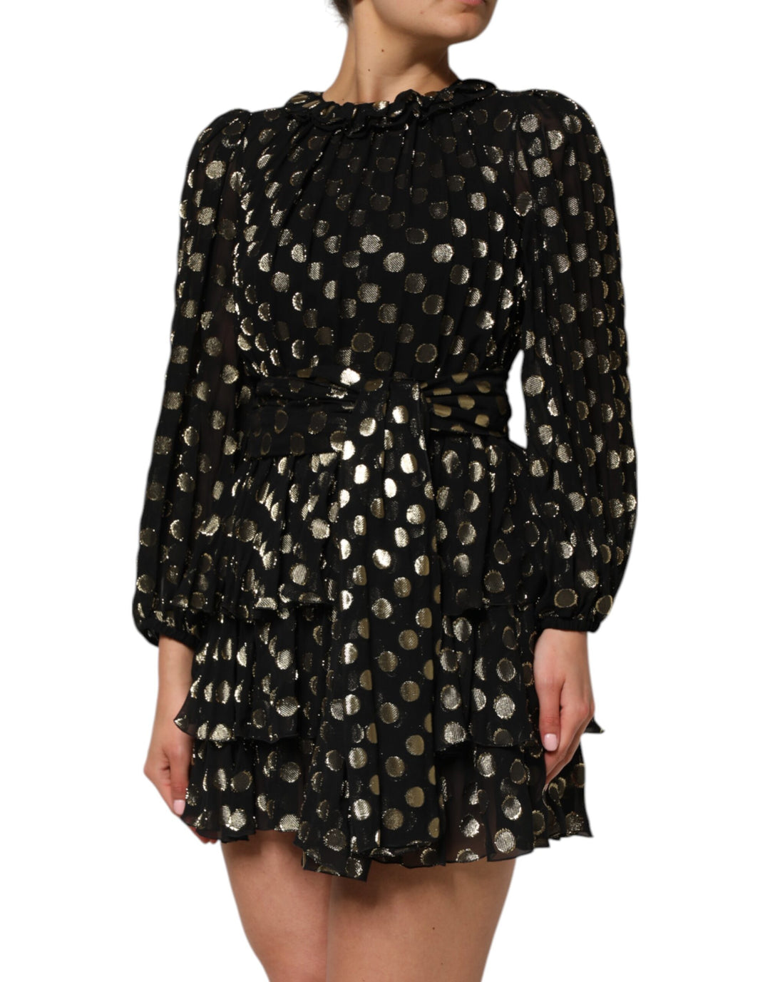 Dolce &amp; Gabbana Black Gold Polka Dot Silk Brocade Mini Dress by Dolce &amp; Gabbana outlet now on sale