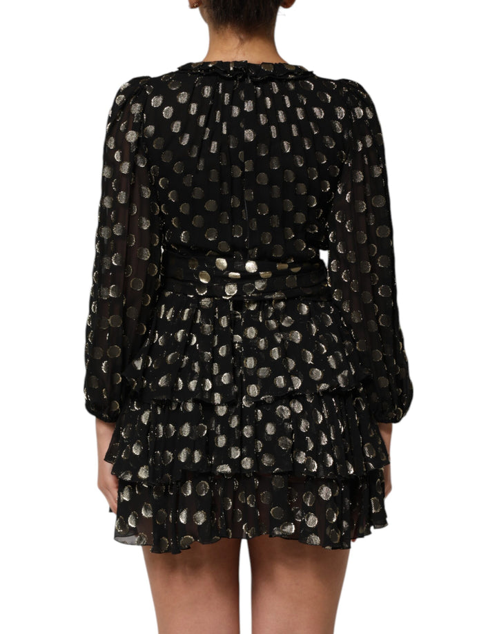 Dolce &amp; Gabbana Black Gold Polka Dot Silk Brocade Mini Dress by Dolce &amp; Gabbana outlet now on sale