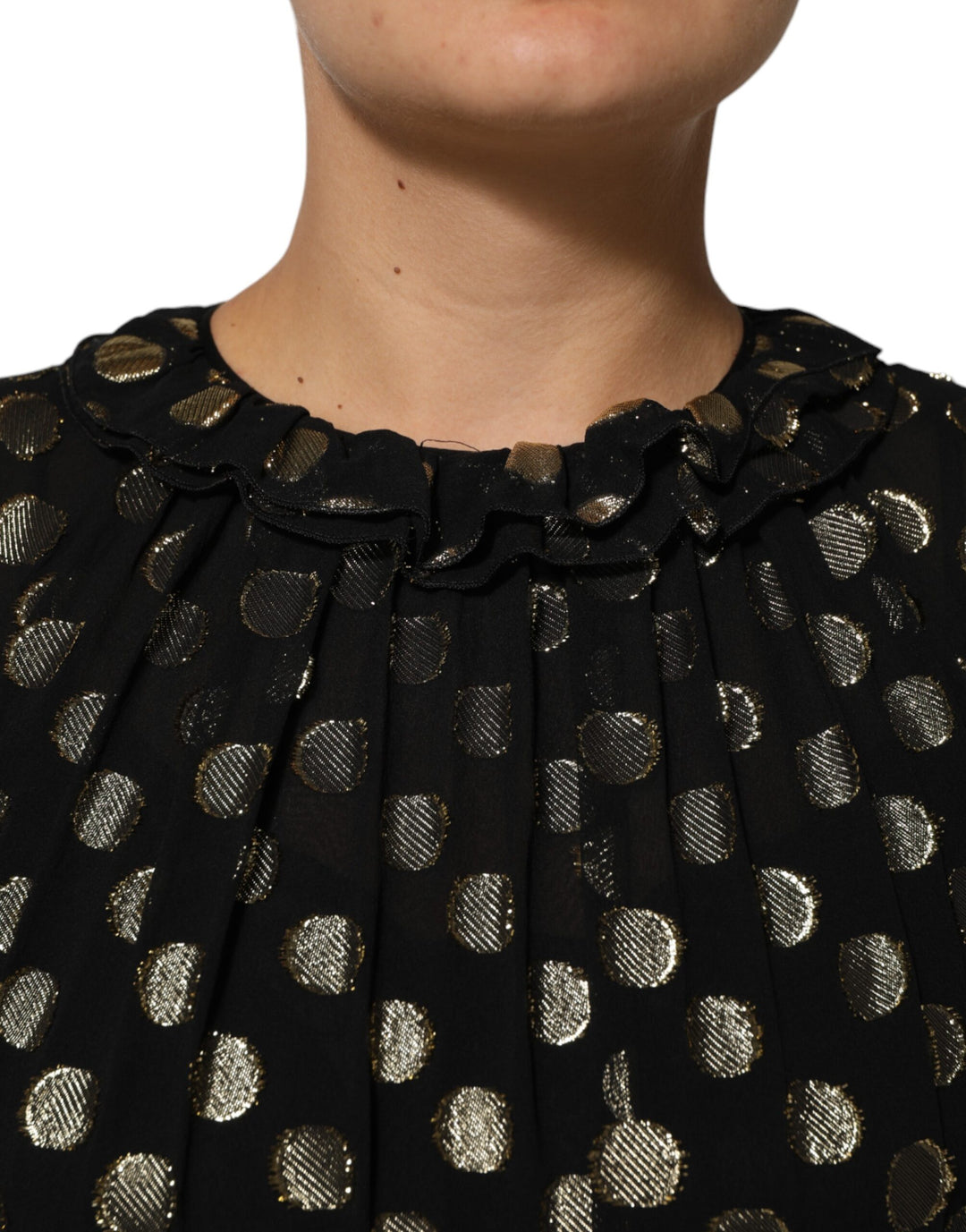 Dolce &amp; Gabbana Black Gold Polka Dot Silk Brocade Mini Dress by Dolce &amp; Gabbana outlet now on sale
