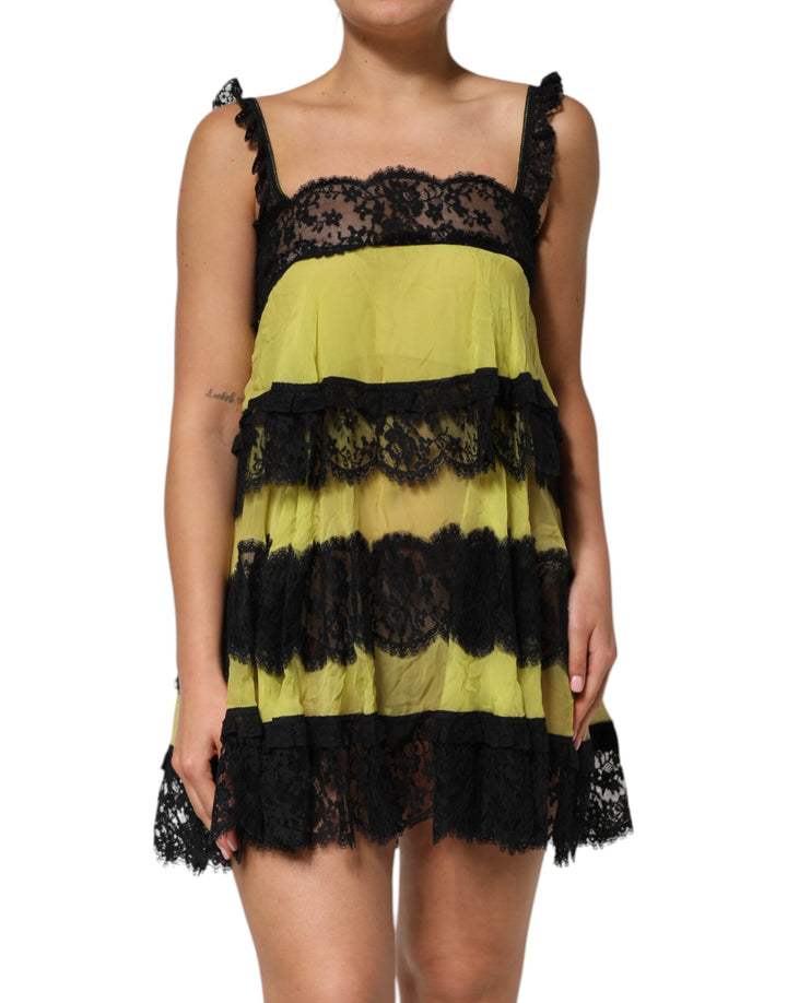 Dolce &amp; Gabbana Yellow Black Babydoll Chemise Lingerie Dress by Dolce &amp; Gabbana outlet now on sale