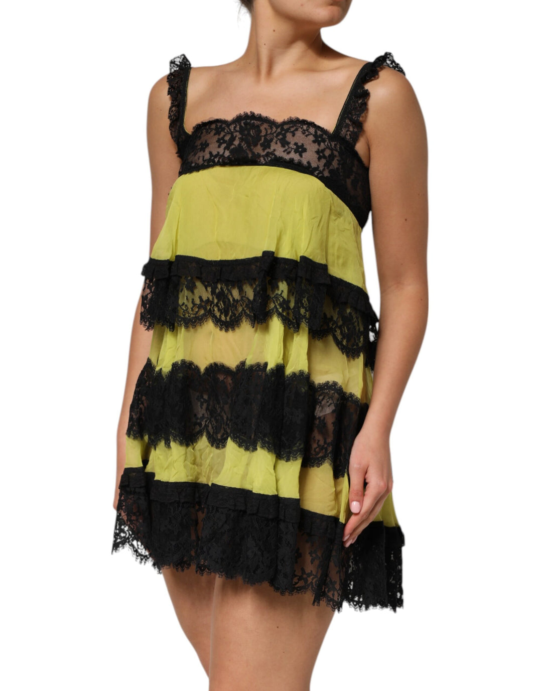 Dolce &amp; Gabbana Sample Sale Dolce &amp; Gabbana Yellow Black Babydoll Chemise Lingerie Dress - | Designer outlet