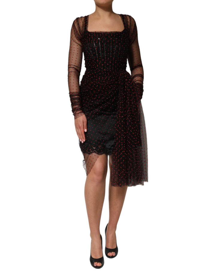 Dolce &amp; Gabbana Sample Sale Dolce &amp; Gabbana Black Lace Trim Long Sleeve Sheath Mini Dress - | Designer outlet