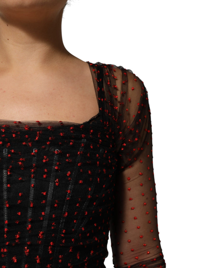 Dolce &amp; Gabbana Sample Sale Dolce &amp; Gabbana Black Lace Trim Long Sleeve Sheath Mini Dress - | Designer outlet