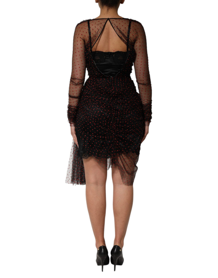 Dolce &amp; Gabbana Sample Sale Dolce &amp; Gabbana Black Lace Trim Long Sleeve Sheath Mini Dress - | Designer outlet