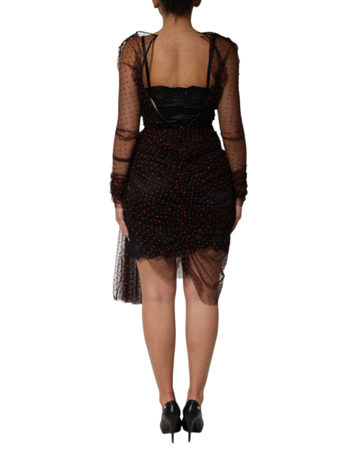 Dolce &amp; Gabbana Sample Sale Dolce &amp; Gabbana Black Lace Trim Long Sleeve Sheath Mini Dress - | Designer outlet