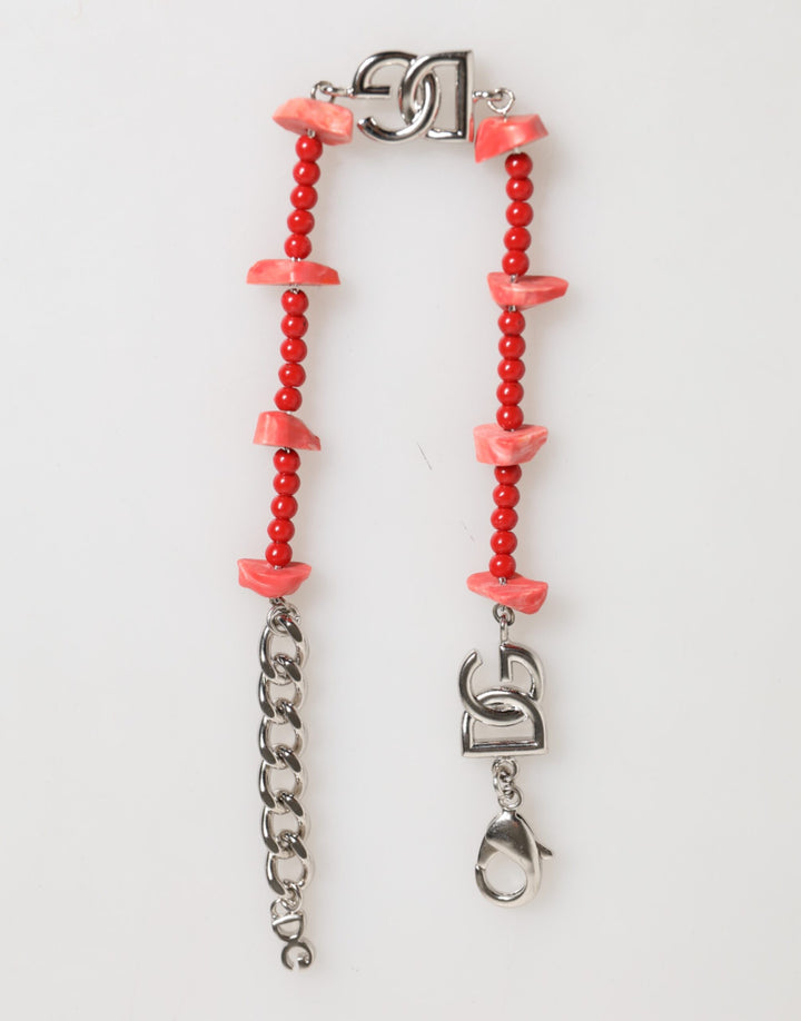 Dolce &amp; Gabbana Silver Tone Brass Beaded Resin DG Logo Chain Men Bracelet by Dolce &amp; Gabbana outlet now on sale