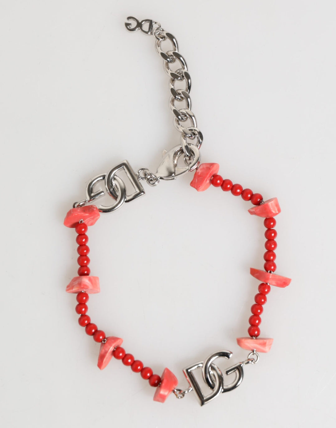 Dolce &amp; Gabbana Silver Tone Brass Beaded Resin DG Logo Chain Men Bracelet by Dolce &amp; Gabbana outlet now on sale