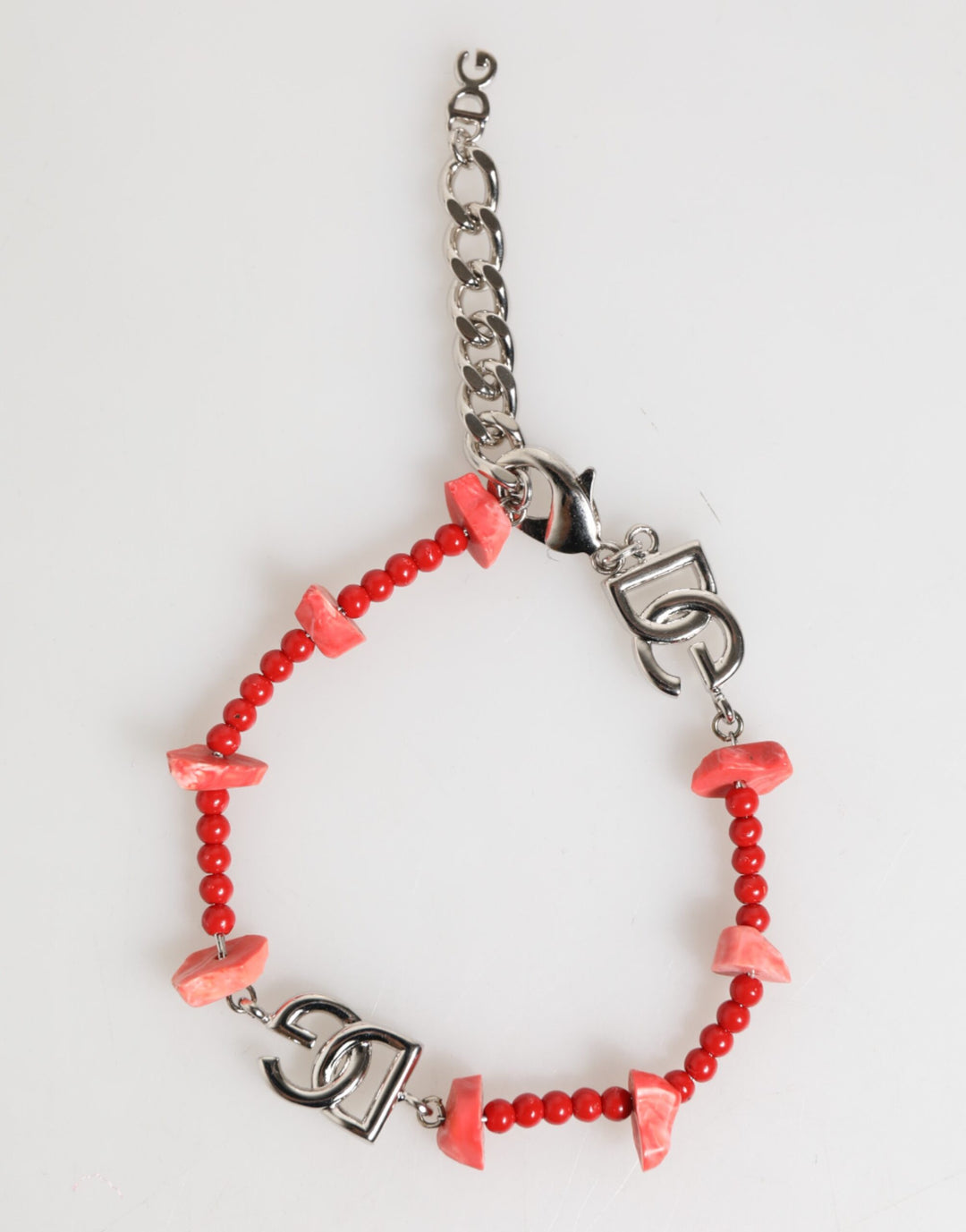 Dolce &amp; Gabbana Silver Tone Brass Beaded Resin DG Logo Chain Men Bracelet by Dolce &amp; Gabbana outlet now on sale