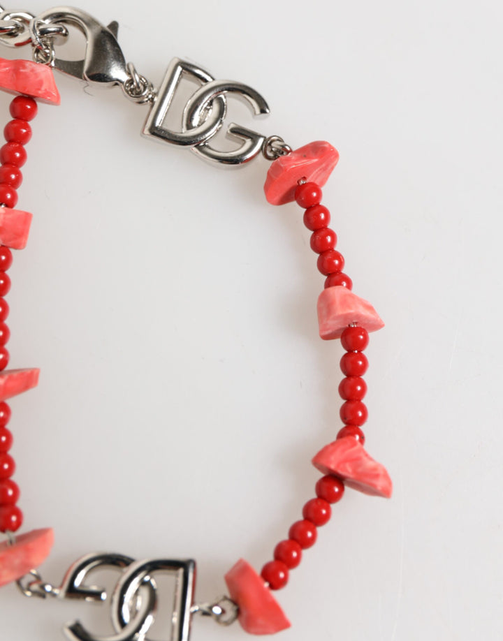 Dolce &amp; Gabbana Silver Tone Brass Beaded Resin DG Logo Chain Men Bracelet by Dolce &amp; Gabbana outlet now on sale
