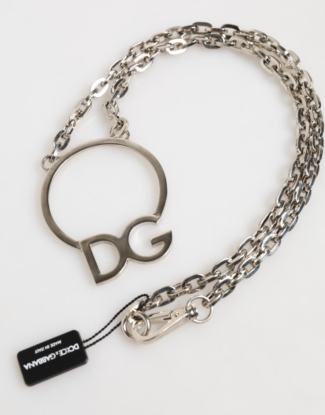 Dolce &amp; Gabbana Silver Tone Brass Chain DG Logo Pendant Men Necklace by Dolce &amp; Gabbana outlet now on sale