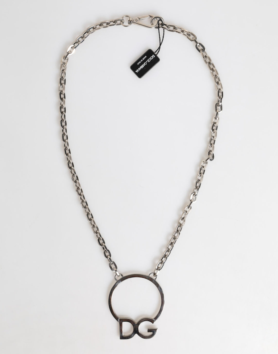 Dolce &amp; Gabbana Silver Tone Brass Chain DG Logo Pendant Men Necklace by Dolce &amp; Gabbana outlet now on sale