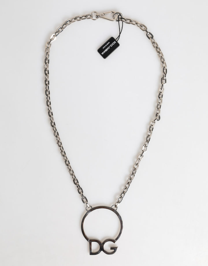 Dolce &amp; Gabbana Silver Tone Brass Chain DG Logo Pendant Men Necklace by Dolce &amp; Gabbana outlet now on sale