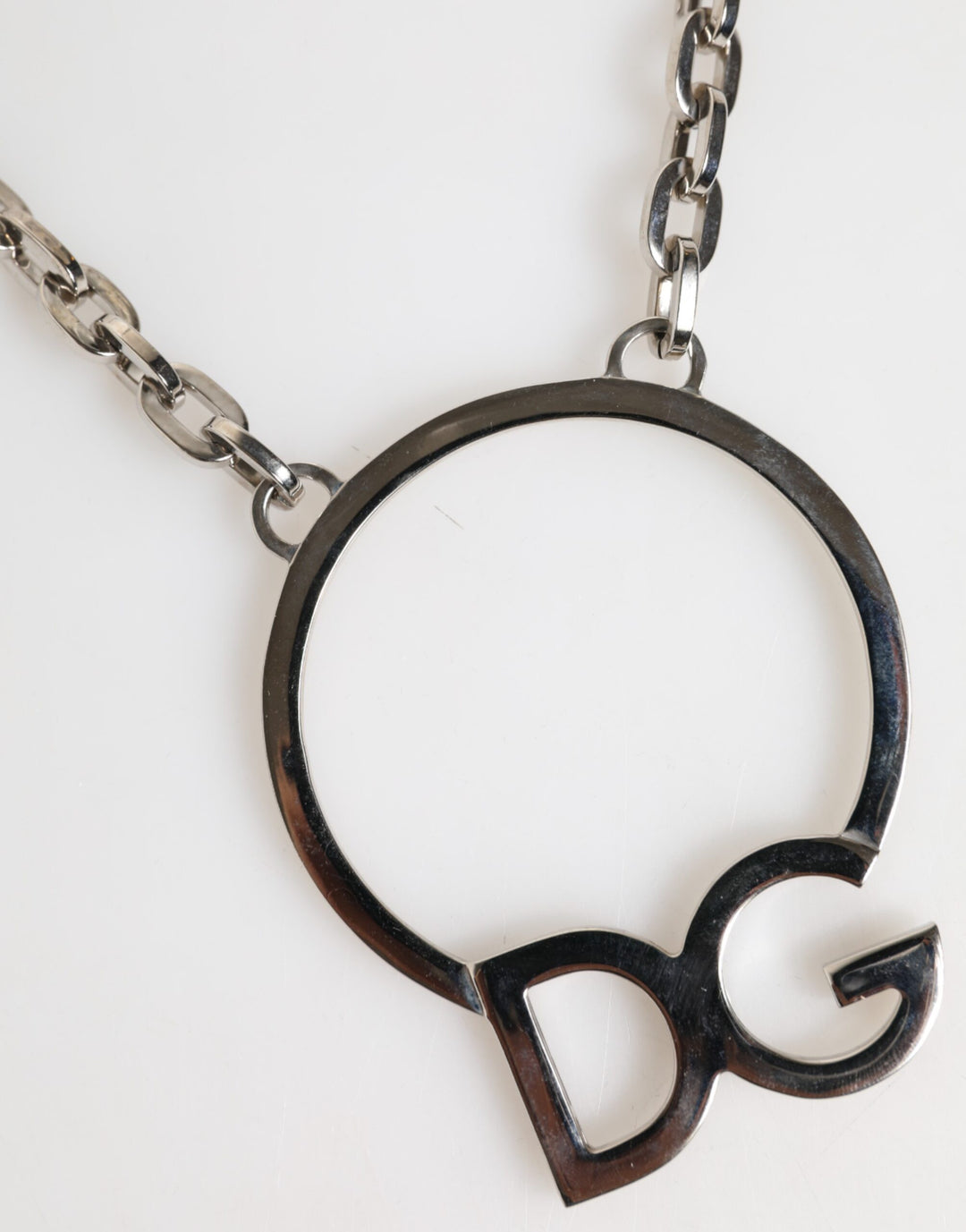 Dolce &amp; Gabbana Silver Tone Brass Chain DG Logo Pendant Men Necklace by Dolce &amp; Gabbana outlet now on sale
