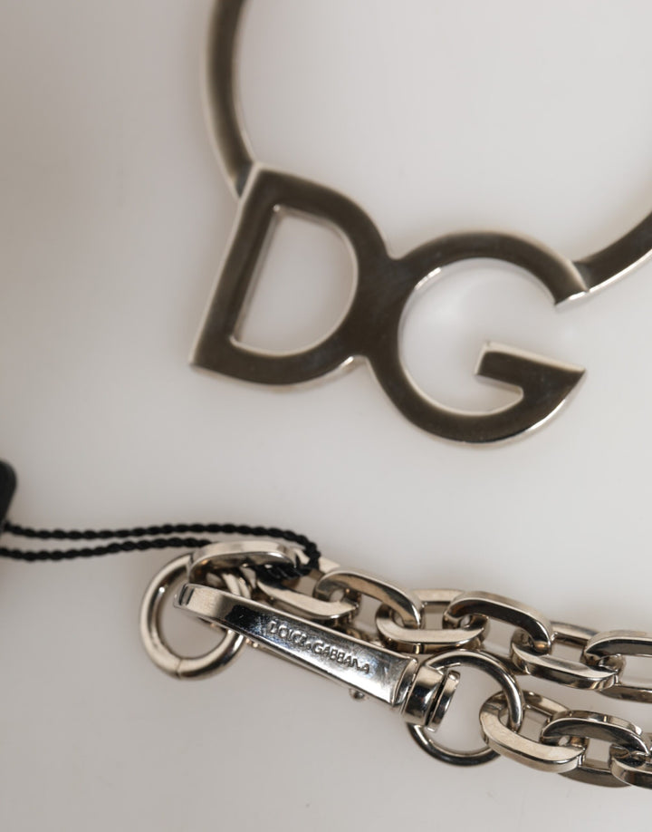 Dolce &amp; Gabbana Silver Tone Brass Chain DG Logo Pendant Men Necklace by Dolce &amp; Gabbana outlet now on sale