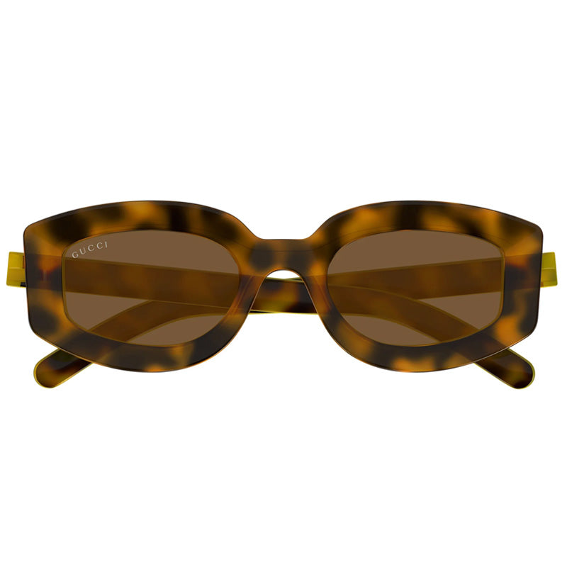 Gucci Geometric Full Rim, with a Light Havana with Yellow frame and Brown Gradient lens.