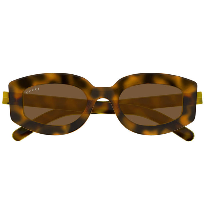 Gucci Geometric Full Rim, with a Light Havana with Yellow frame and Brown Gradient lens.