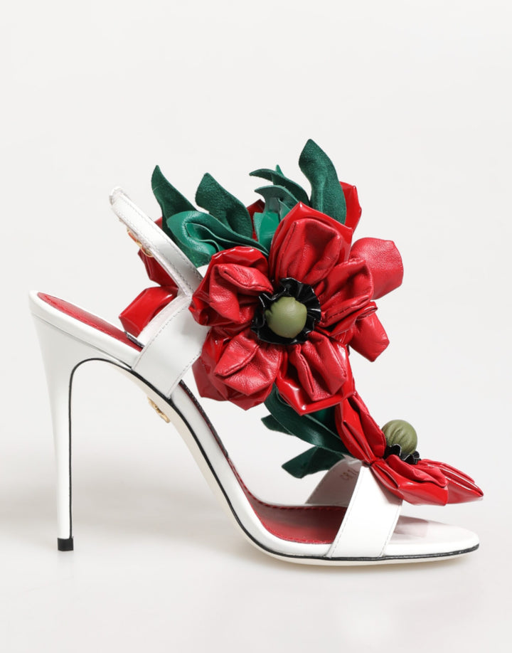 Dolce &amp; Gabbana White Red Floral Detailing Sandals Shoes by Dolce &amp; Gabbana outlet now on sale