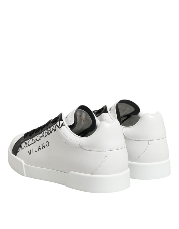 Dolce & Gabbana Black White Leather Portofino Sneaker Shoes