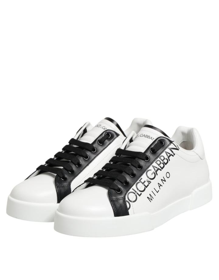 Dolce & Gabbana Black White Leather Portofino Sneaker Shoes