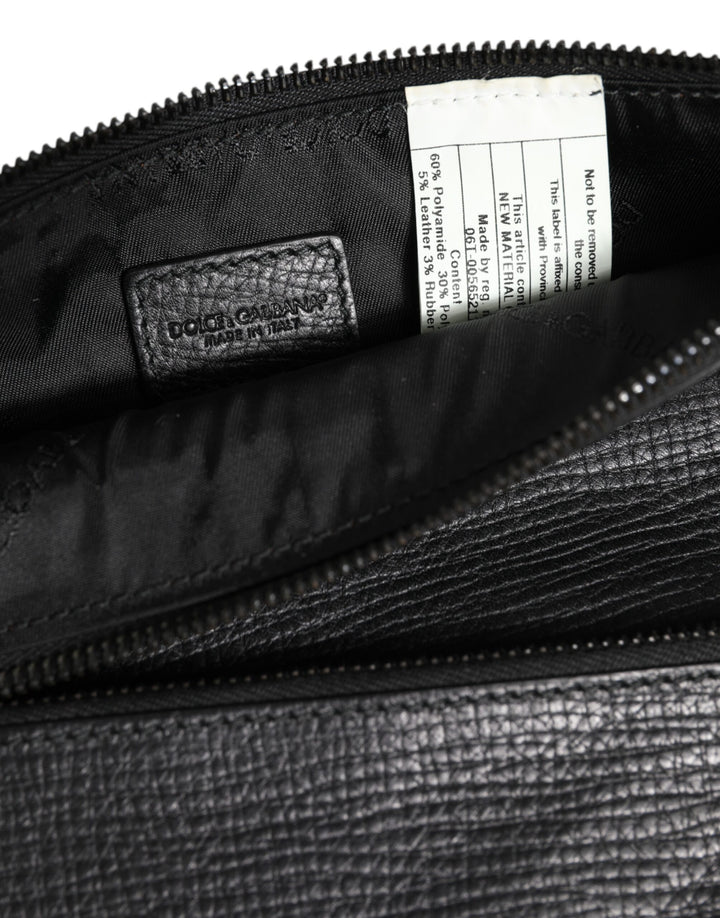 Dolce & Gabbana Black Palmellato Leather Logo Plaque Shoulder Borse Bag